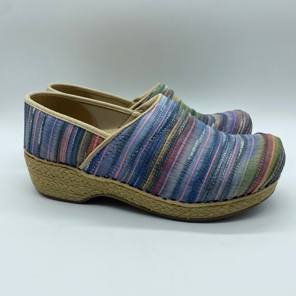 Dansko Shoes - Dansko Multicolored Rainbow Woven Clog Shoes Chunky Boho Women's size 37 / 6.5